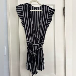 Loft black and white tie waist romper - size small